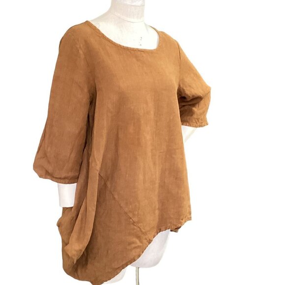 Bryn Walker 100% Linen Asymmetric Tunic Top Sz M Brown 25S - Picture 2 of 8
